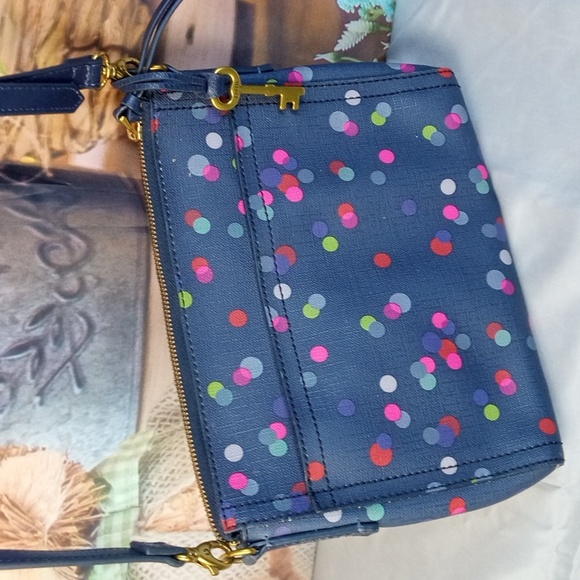 👜 Fossil Colorful Polka Dot Navy Crossbody Bag - Picture 4 of 7
